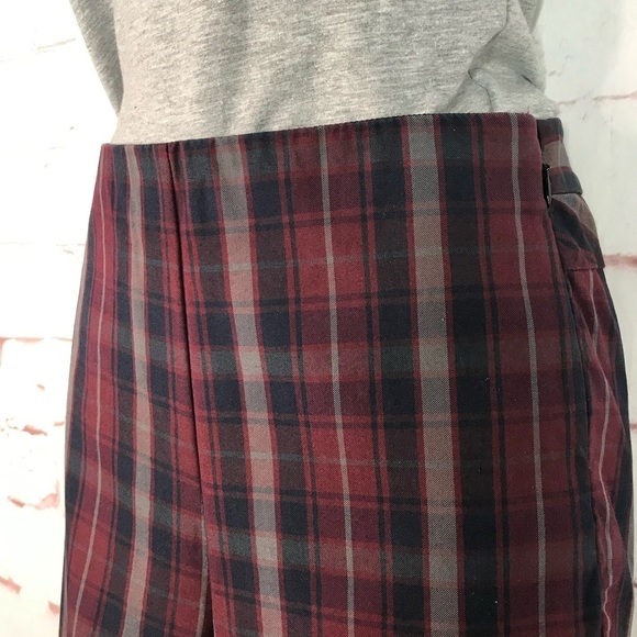 RAG & BONE Simone Burgundy Navy Grey Plaid High Rise Ankle Cropped Pants Size 4 - Picture 3 of 16